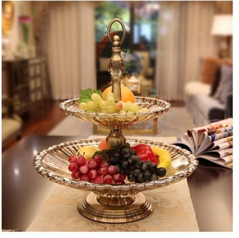 frutero Plato de fruta de vidrio de doble capa, plato de fruta creativo moderno, plato de fruta seca, adornos de mesa de café for sala de estar del hogar, bandeja de fruta decorada for encimera de coc
