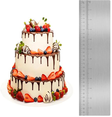 12 Inch Metal Cake Scraper, Stainless Steel Cake Smoother Tool with Scale for Icing Cream Edge Cake Decorating Comb Cake Leveler for Baking Measuring Cake Mousse Cream Accessories