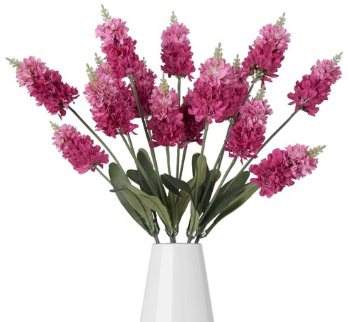 INSUNSIX 5PCS Hot Pink Snapdragon Artificial Flowers 34 Long Stem Silk Delphinium Flower Hot Pink Fake Hyacinth Flowers for Wedding Table Centerpieces Home Party Outdoor Decoration(Hot Pink)
