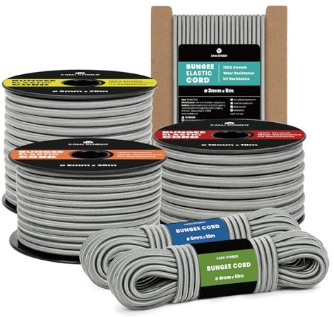 Kamu Synber Gummiseil 8mm x 5m Expanderseil Spanngummi Spannseil Gummischnur für Anhänger, Sonnensegel, Plane | UV Beständig Wetterfest | Grau