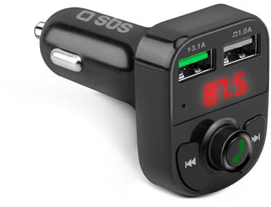 SBS Carica Batteria Auto 15W con Trasmettitore FM Bluetooth, Vivavoce, MP3, Lettore Audio, Display LCD, Comandi Integrati, Ricarica Rapida, Ingresso MicroSD, Presa Accendisigari 12V, Nero
