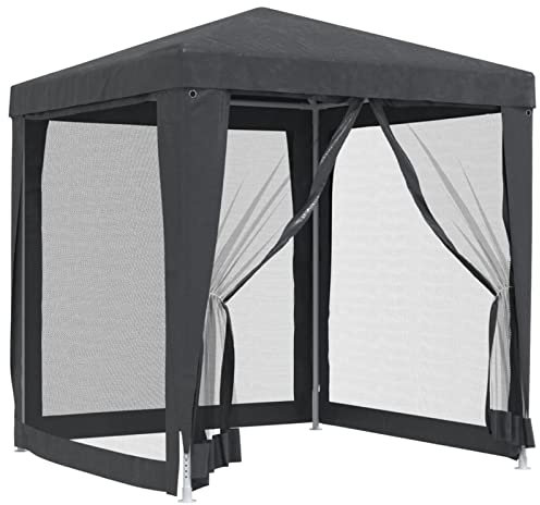 Gecheer Partyzelt mit 4 Mesh-Seitenwänden Pavillon Festzelt Gartenpavillon Gartenzelt Garten Bierzelt Anthrazit 2x2 m HDPE