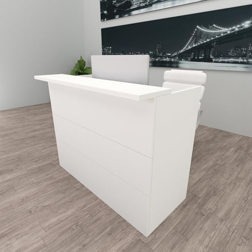 Henor Mostrador Ebro - 100 x 60/75 x 110 cm. Madera con Mesa Interior. Ideal para Recepción Atención Oficina Espacios Comerciales. Blanco