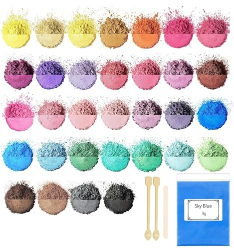 Cosyhav Mica Powder,32 Colours x 3 g Mica Powder for Epoxy Resin,Pearlescent Resin Pigment,Suitable for Soap Color, Candle Color, Cosmetics, Nail Polish, Bath Ball,Slime