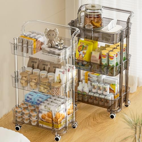 Cestino Frutta e Verdura, Carrelli portaoggetti con Ruote e Maniglia, Organizer per Snack a 3/4 Ripiani per Ufficio, Soggiorno, Cucina, Feste, Home Theatre, Carrello portaoggetti Multifunzionale, des