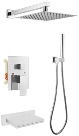 3 Fonctions Douche Encastrable avec Bec de Baignoire Cascade Monocommande Colonne Douche Encastrable,chromé