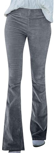 YMING Femmes Pantalon De Velours Côtelé pour Évasé À Taille Haute Pantalon Souple Et Confortable avec Poches Gris XL