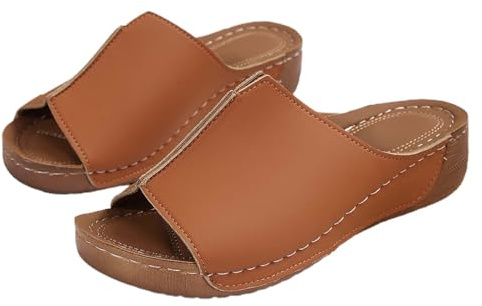 YIzdegg Mules pour femme avec talon compensé - En cuir souple - Antidérapantes - Confortables - Respirantes - Pour les loisirs - Chaussures d'été - Semelle souple - Talon compensé - Chaussons pieds