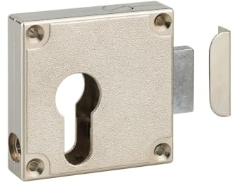 THIRARD Serrure de Meuble en Applique Universelle, Axe 21.5 mm, 60 x 60 mm | Finition nickelée, coffre en alliage moulé, pêne 25 mm, installation en applique, usage pour meubles et placards