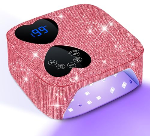 UV LED Nagellampe Kabellos, HUITINE 80W Wiederaufladbares UV-Licht für Gelnägel mit 5 Timern & Spiegelbasis, Professioneller Gel-Lichttrockner, funkelnde Strasssteine Aushärtungslampe für Salon