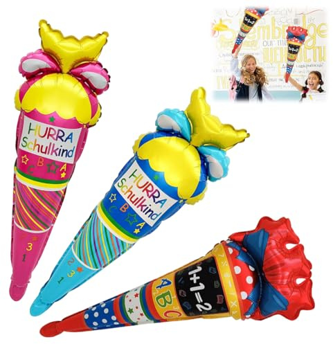 3 Luftballons Einschulung Deko Junge, Einschulung Mädchen Deko, ABC Zuckertüten Helium Ballon, Endlich Schulkind Schuleinführung Folien ballons, HURRA SCHULE Kindergarten Schulstart Folien for child