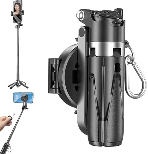 Growalleter - Bastone per selfie magnetico multifunzione 4 in 1, supporto quadruplato portatile, mini bastone per selfie tascabile, rotazione a 360°, per iPhone/Android, registrazione video e vlogging