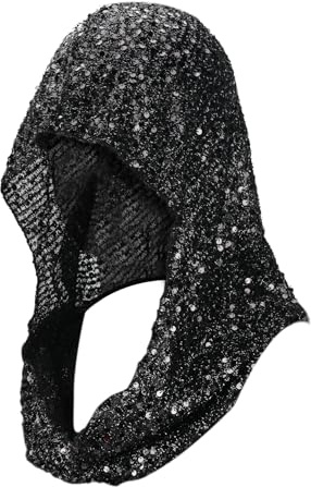 Guayma Rave Outfit Accessories,Black Sequin Rave Hood Head Scarf Festival Gear For Women Halloween Mardi Gras Party Costume