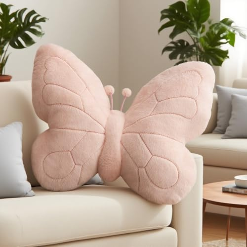 Ueiwffzo Schmetterling Kuschelkissen Kinder Butterfly Kissen, Weich Flauschige Aesthetic Plüschkissen, Kreative Sofakissen Zierkissen Deko Kissen für Mädchen Schlafzimmer Deko (Rosa)