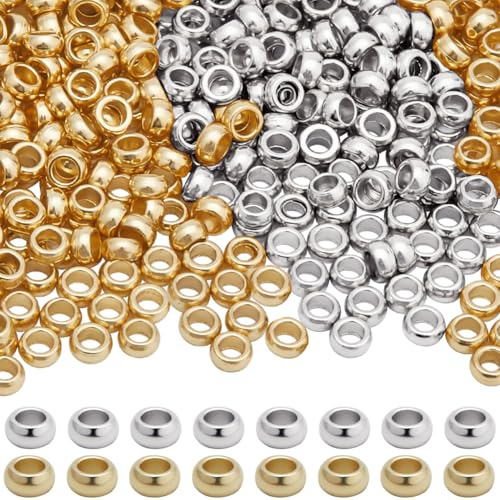 Beebeecraft 1 Box 500 Stück 2 Farben Runde Quetschperlen 18 Karat Vergoldet 316 Stück Edelstahl Endstopper Tube Crimp Lose Abstandsperlen Für Schmuckherstellung DIY Basteln Armbänder Halsketten