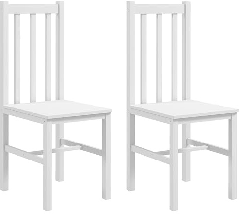 HOMCOM Juego de 2 Sillas de Comedor de Madera de Pino, Sillas de Cocina con Respaldo Alto de Listones, para Comedor, Salón, Blanco