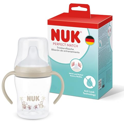 NUK Perfect Match Tasse d’apprentissage | 6+ mois | 150 ml | Tasse anti-fuite pour bébés | Poignées antidérapantes | Singe | Lot de 1
