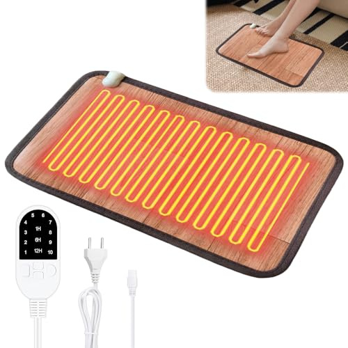 Scaldapiedi Elettrico Piedi, TGKYK 30 * 50 cm Scalda Piedi Casa Elettrico con 10 livelli di riscaldamento e 3 timer, Scalda Piedi da Letto per casa e ufficio (venature del legno)