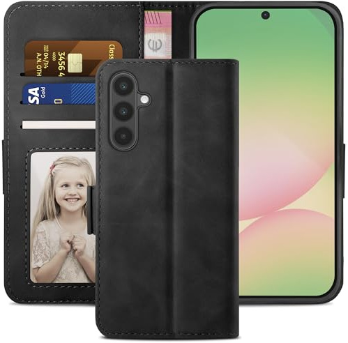 YATWIN für Samsung Galaxy A56 5G Hülle Leder, Premium Schutzhülle Klappbar für Samsung A56 Handyhülle mit Kartenfach Ständer Magnet, Handytasche für Galaxy A56 Klapphülle, Schwarz