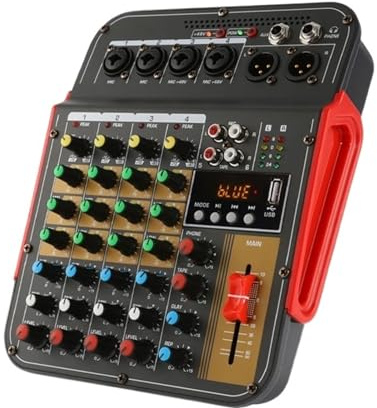 Mesa Mezclas, Mezclador de Audio de 6 canales, Audio for conferencias al aire libre, USB, procesador de Audio con reverberación, cantar en vivo con tarjeta de sonido(Q)