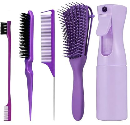 5-Teiliges Lockenbürste Haarbürsten mit 200ml Haar Sprühflasche, Curly Hair Brush Entwirrbürste, für Verworrenes, Welliges, Lockiges Haar, Entwirrer leicht mit Nass/Trocken