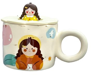 400 ml - Taza china bonita pintada a mano para padres e hijos con tapa y sobre para niña