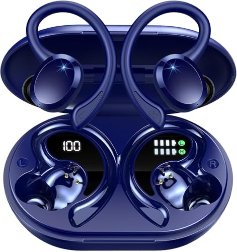 Rulefiss Ecouteurs Bluetooth sans Fil Sport, 75Hrs Écouteurs Bluetooth 5.4 avec Stéréo HiFi 3D, 4 ENC Réduction de Bruit Mic Oreillette sans Fil USB-C Charge