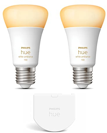 Philips Hue - E27-2x Standardlampen - Warm/Kaltweiß | Inkl. Hue Wall Switch - Hue White Ambiance