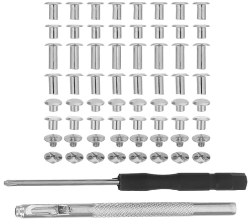 AKOOSY 110 Pezzi Rivetti Vite per Cuoio in Ferro Kit Completo per Riparazione Cinture Borse Scarpe e Rilegatura Libri Rivetti Resistenti e Versatili per Artigianato Pelle