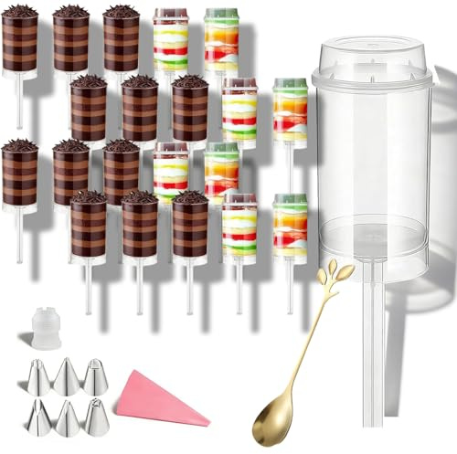 Cake Push Pop Containers, Easter Cake Push-Pops with Lids & Stand, Easter Cake Pop Cutter with Sticks & Bases, Reusable Food-Grade PP Plastic for Birthday, Wedding, Party & DIY Baking (20PCS)