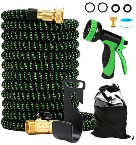 Manguera Jardin,Manguera Extensible 15M/30M,Manguera Flexible y Ligera,Manguera Jardin con Pistola Riego de 10 Funciones,con Conectores de Latón de 1/2 y 3/4 Garden Hose (verde, 30m)