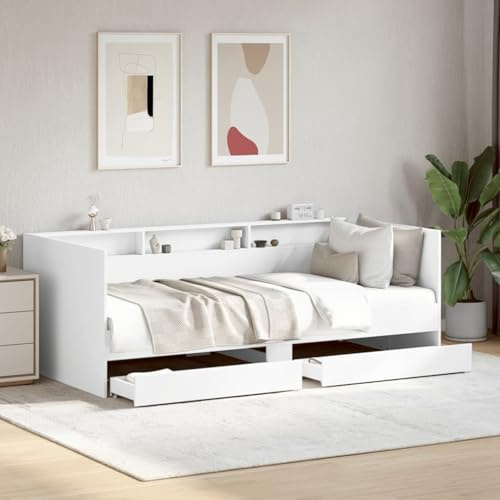 Fecpoo WGYHOME utdragbar dagsäng med förvaringsutrymme vitt trämaterial 193 x 86,5 x 73 cm för gästrum