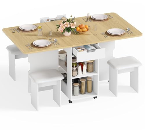 Mondeer Table à Manger Pliante avec 4 chaises, pour Petits Espaces