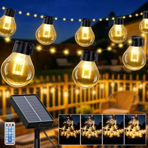 Solar Lichterkette Outdoor Solarlampen 20m mit 200 LEDs inkl. 40 Glühbirnen | Lichterkette Außen Solar Dimmbare mit Fernbedienung & 8 Modi, Solarlichterkette IP44 Wetterfest für Garten Balkon Camping