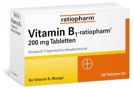 Vitamin B1-ratiopharm® 200 mg Tabletten: Mit nur einer Tablette täglich den Vitamin B1Mangel ausgleichen, 100 Tabletten