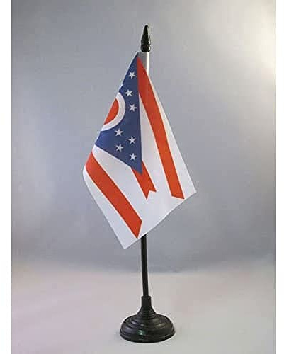 AZ FLAG - Ohio Table Flag 4'' x 6'' - US state of Ohio Office Mini Banner 100% Polyester 15 x 10 cm - Mini Desk Flag with 10'' Pole and Black Plastic Base
