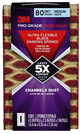 3M 2501PGP-80M-UF Pro Grade Precision 80-Grit Ultra Flexible Block Sanding Sponge, 4.5 x 2.5 x 1