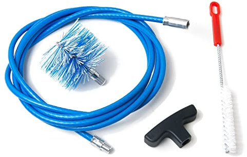 BARETTO Kit Pulizia Stufa a Pellet, Prolunga di 3 Metri per la Pulizia dei Tubi della Canna Fumaria con Curvatura a 90°, Scovolino multiuso, Manico e 1 Scovolo Standard in Nylon da 80 mm (3 M)