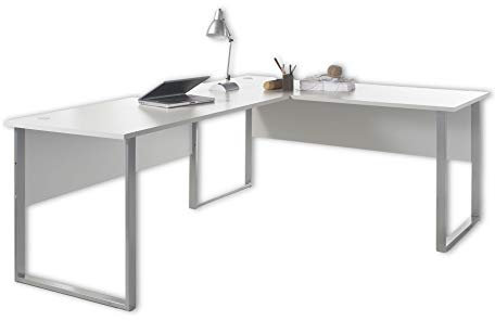 Stella Trading OFFICE LUX Eckschreibtisch inkl. Kabeldurchführung, grau - Computertisch mit großer Arbeitsfläche - Modernes Büromöbel Komplettset - 223/170x77x73 cm(B/H/T), Korpus und Front: Lichtgrau
