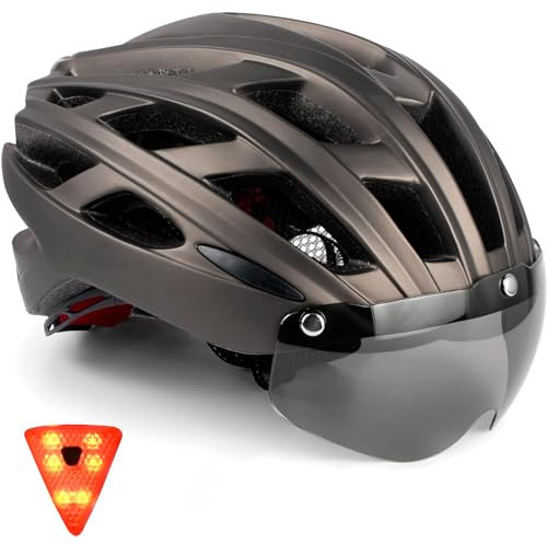 KINGLEAD Fahrradhelm Herren Damen Fahrradhelm mit Visier MTB Fahrradhelm mit Licht Helm Fahrrad mit Magnetischem Visier,Verstellbarer Leichter Rennrad Helm
