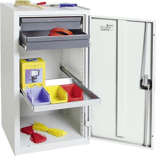 Werkzeug- und Materialschrank Serie 3000, 7035/7035, 2 Schubladen 100 mm, 1 Wannenboden