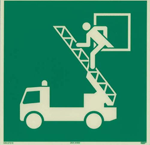 MBS-FIRE - Brandschutzfachhandel: Fluchtfenster-Rettungsleiter-Feuerwehr Schild, 200mm x 200mm, Kunststoff, nachleuchtend, grün