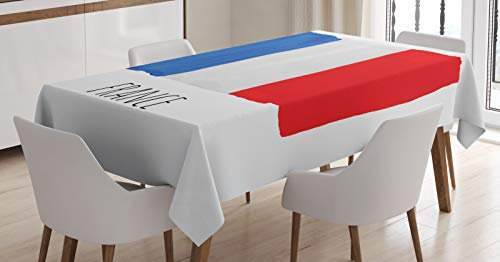 ABAKUHAUS Frankreich Tischdecke, Simplistic Aquarell-Flagge, Für den Außenbereich Geeignet Waschbar Farbfest Klare Farben Schmutzabweisend, 140 x 200 cm, Vermilion Kobalt-Blau