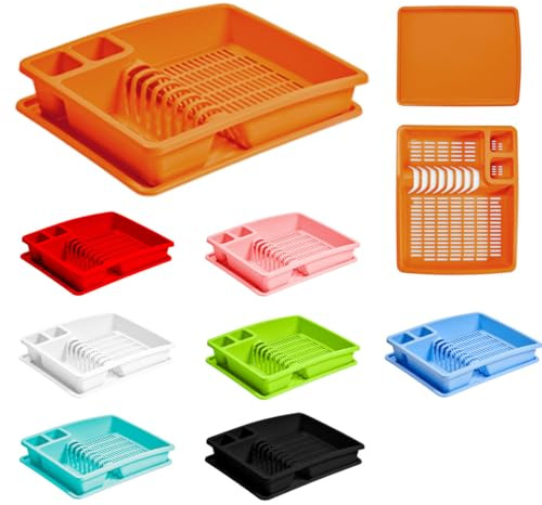 ECO Large Plastic Dish Drainer Rack with Drip Tray | Heavy Duty Sturdy Dish Rack for Kitchen Countertop | Orange Dish Drainer for Efficient Kitchen Organization & Cutlery Placement (Orange)