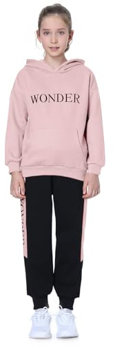 LPATTERN Ensembles de Sport pour Enfants Fille Survêtement Jogging Automne et Hiver Costume Joggers Sweatshirt+Pantalon de Sport Combinaison de Jogging, Rose, 15-16 Ans