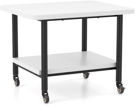 RELAX4LIFE Druckerständer mobil, Druckertisch mit 4 Universalräder(2 arretierbar), Druckerwagen mit 2 Ablagen, platzsparender Multifunktionswagen für Büro & Zuhause, Drucker Ständer Holz (Weiß)