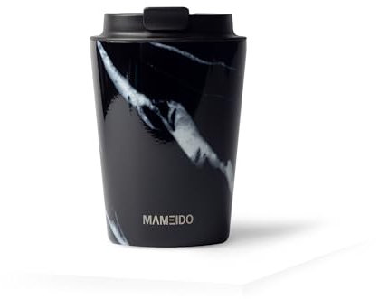 MAMEIDO Thermobecher 350 ml, dichter Kaffeebecher to go aus Edelstahl doppelwandig isoliert, auslaufsicher, Coffee to go Becher warmhaltend (Black Marble)