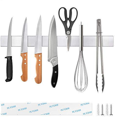 Ninonly Magnetic Knife Holder Magnetic Strip Self Adhesive for Knives 16inch(40cm) Kitchen Utensil Organizer Magnetic Knives Holder Bar Secure & Easy Wall Knives Storage Rack