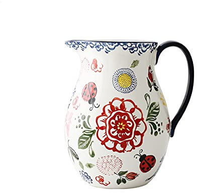 Jus Carafe d'eau Pichet en céramique peint à la main avec poignée anti-échappement Théière à grande capacité cruche haute capacité pour le jus, le lait, les boissons froides ou chaudes Thé Cruche