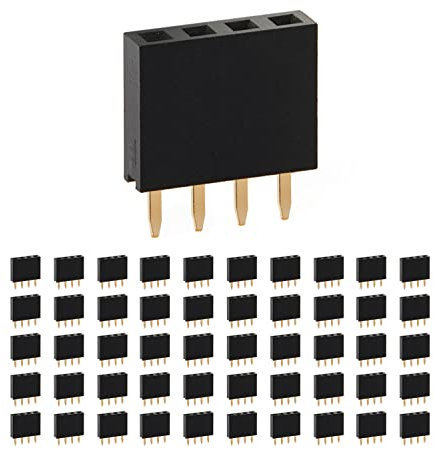 Chanzon Pin Header Strip for Arduino Gpio 4 pin x 50pcs Female Headers Pins Straight Single Row Gold Plated Pitch 2.54mm 0.1 inch for PCB Connector Machine Breadboard Electronic Circuit Board